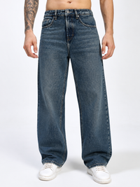 Men's Green Wash Baggy Fit Denim Jeans
