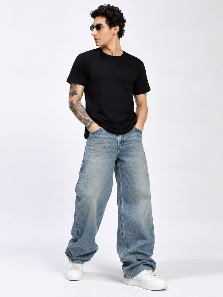 Men's Dusty Blue Baggy Fit Denim Jeans
