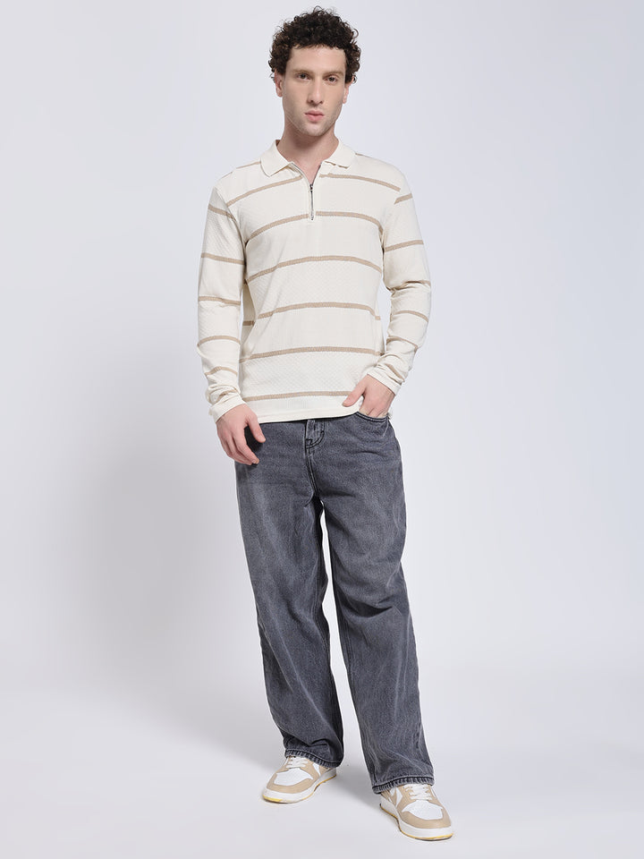 Full sleeve knitted pre-winter cream T-shirt