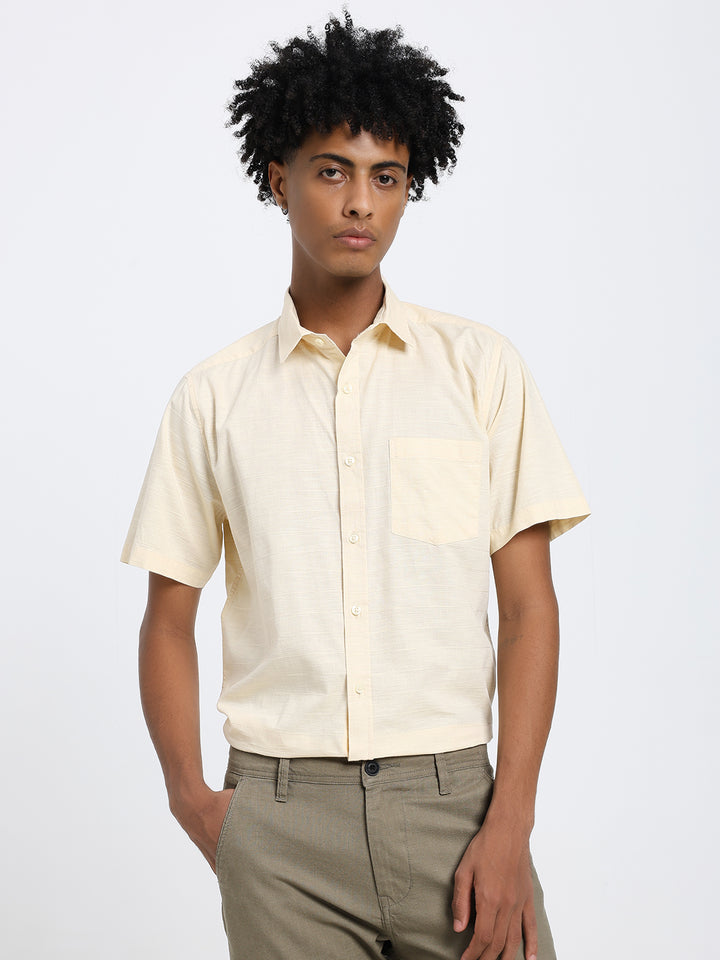 Canary yellow linen blend half shirt