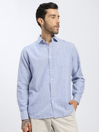 Men's Blue And White Stripe Linen shirt