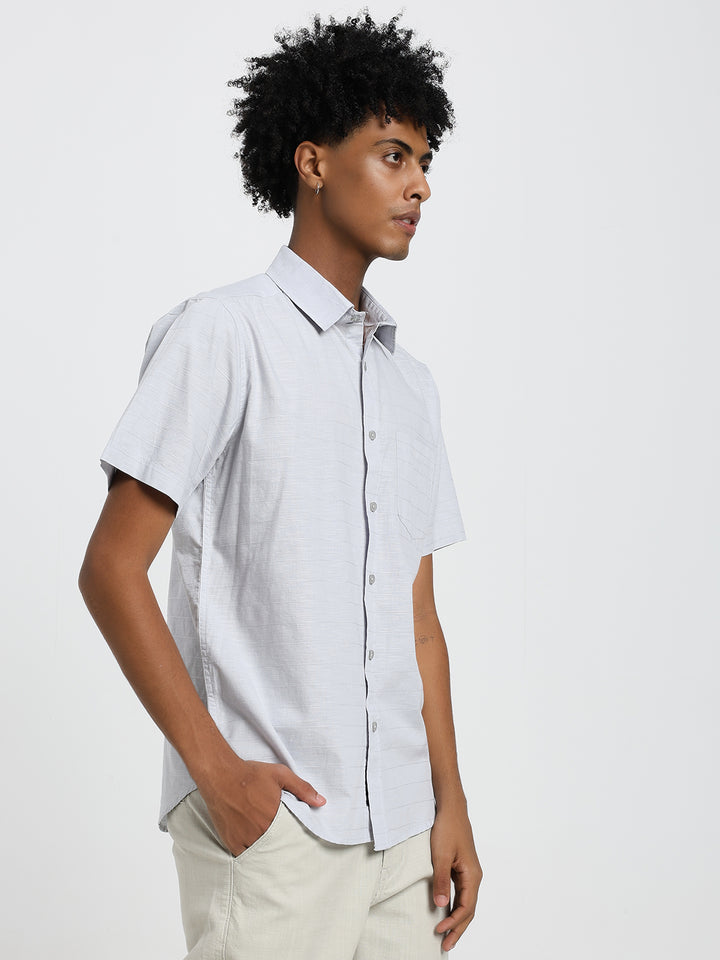 Linen blend grey half sleeve shirt