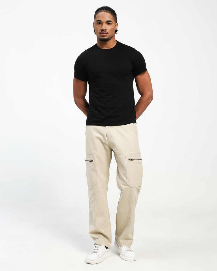 Men’s Light Beige Cargo Pants with Zip Pocket Detail