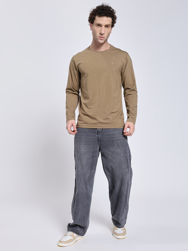 Men’s Solid Brown Full Sleeve Lycra T-Shirt