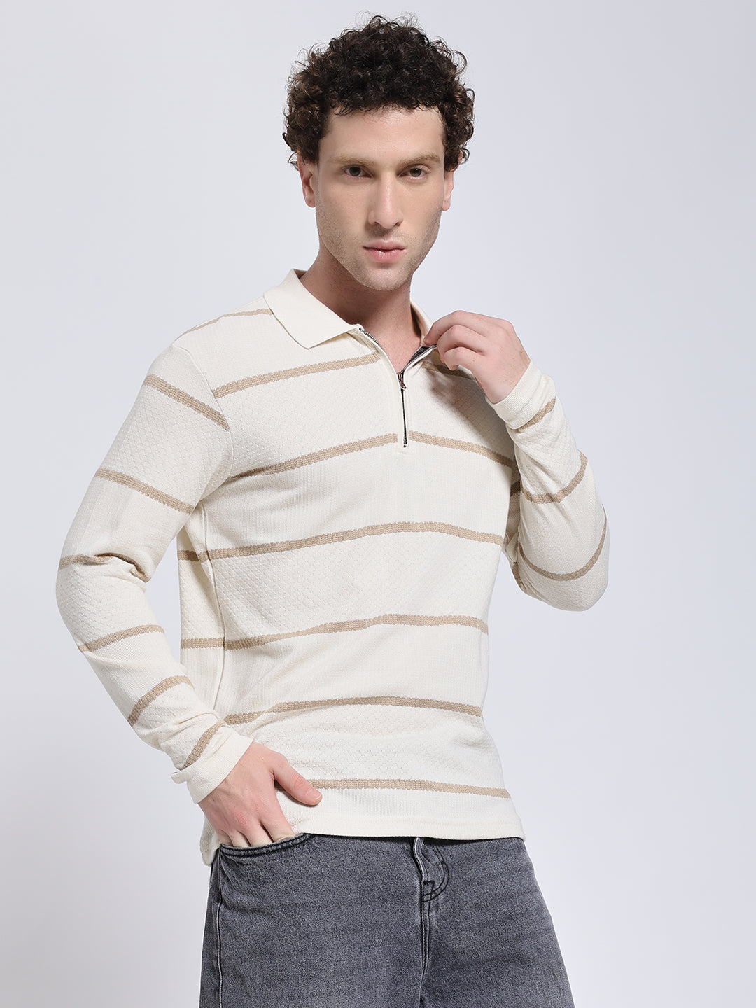 Full sleeve knitted pre-winter cream T-shirt