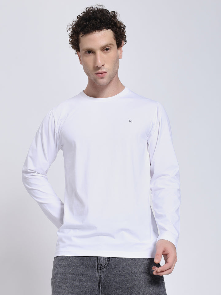Men’s Solid White Full Sleeve Lycra T-Shirt
