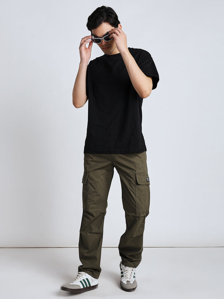 Men's New edition Six pockets straight olive cargo
