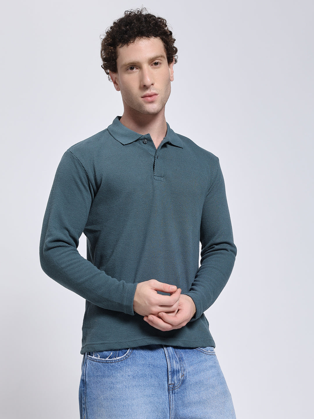 Men’s Aqua Teal Full Sleeve Polo T-Shirt