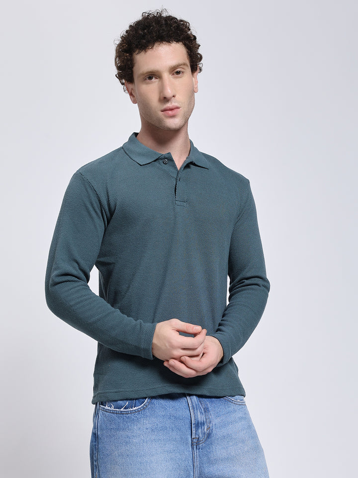 Men’s Aqua Teal Full Sleeve Polo T-Shirt