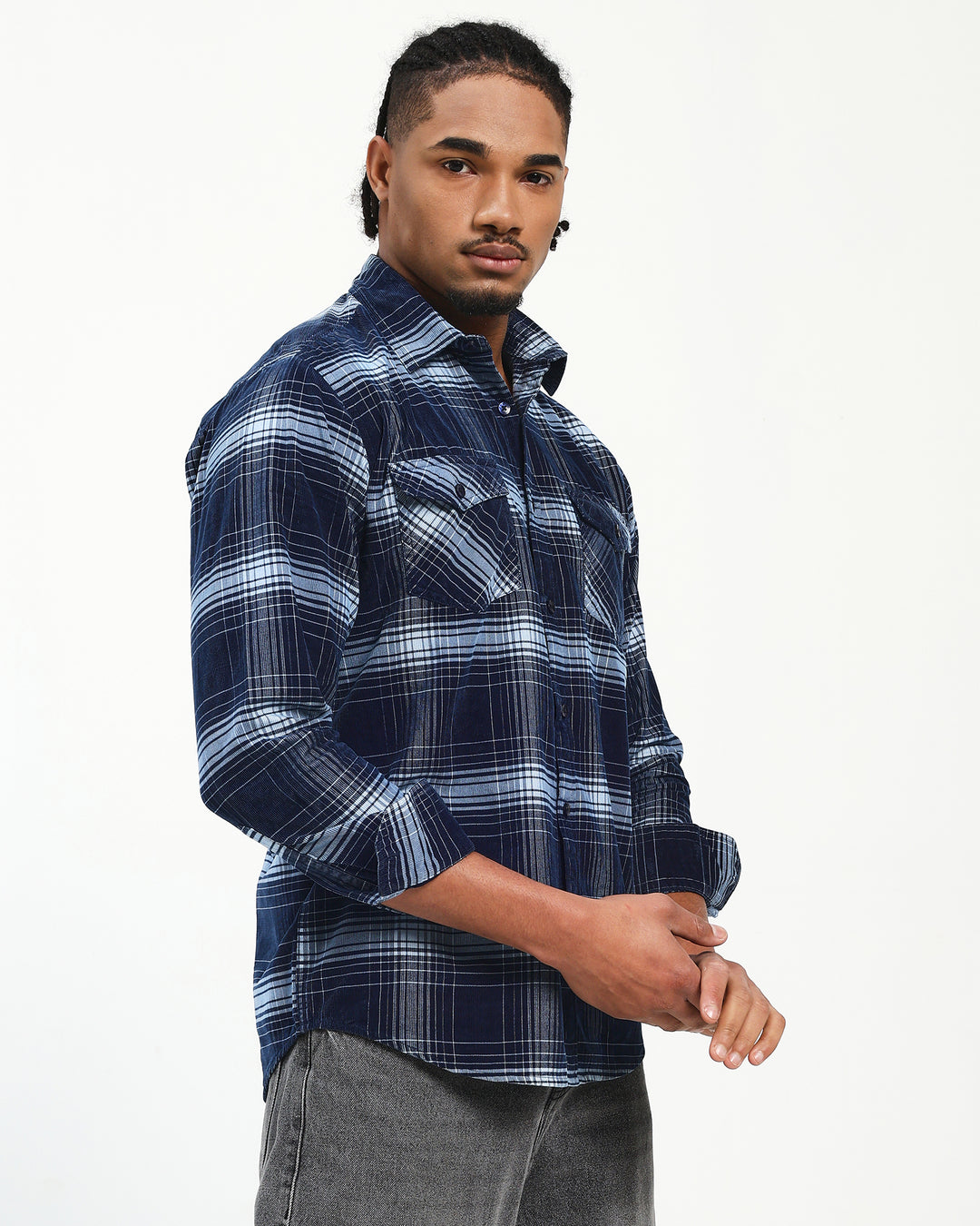 Men's Indigo Checked Corduroy Shirt