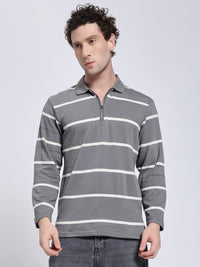 Full sleeve knitted pre-winter grey stripe T-shirt