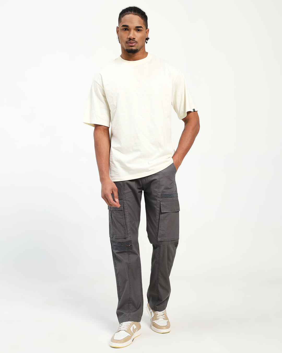 Men’s Dark Grey Straight Fit Cargo Pants with Utility Pockets