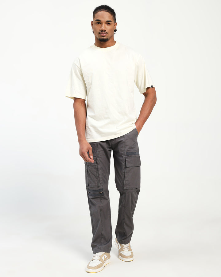 Men’s Dark Grey Straight Fit Cargo Pants with Utility Pockets