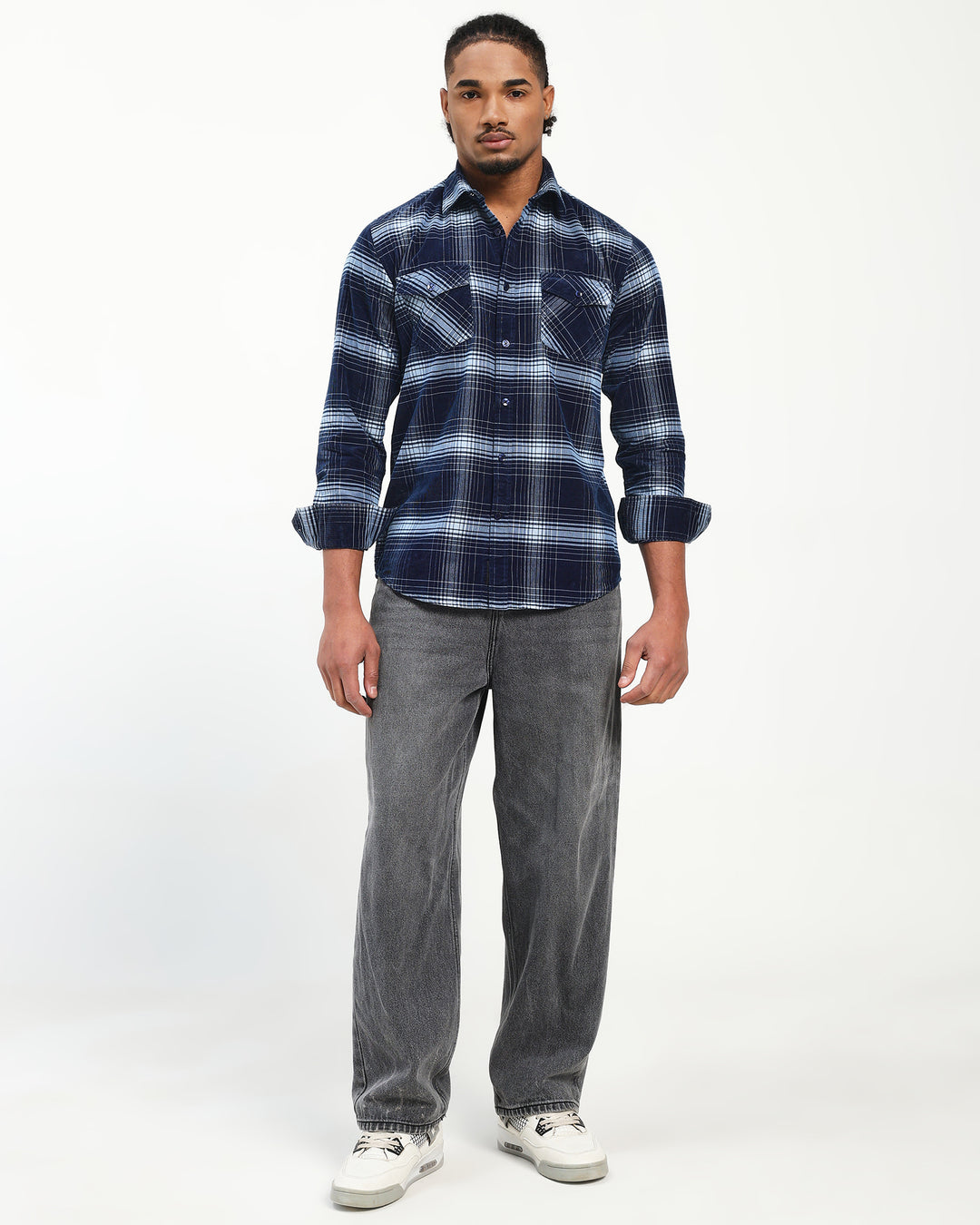 Men's Indigo Checked Corduroy Shirt