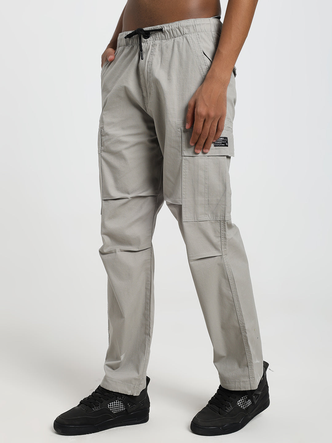 Men's Honeycomb weave straight fit light grey cargo