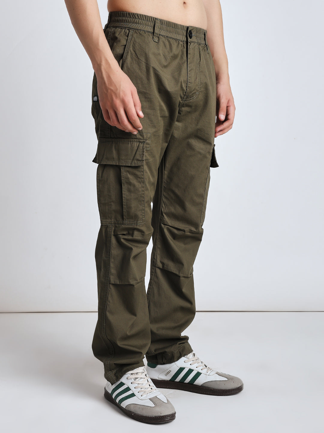 Men's New edition Six pockets straight olive cargo