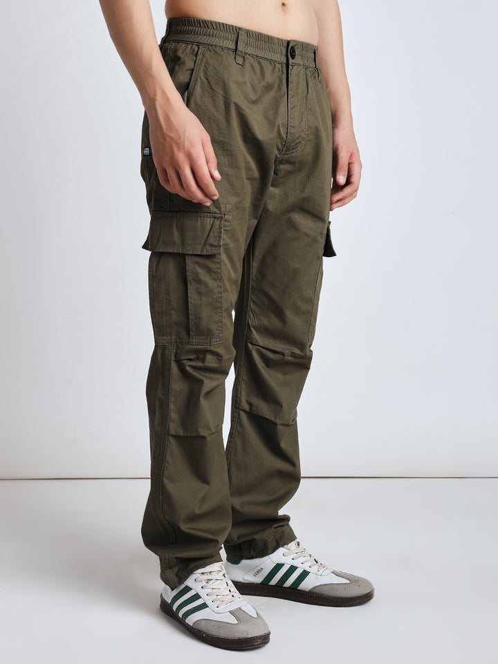 Men's New edition Six pockets straight olive cargo