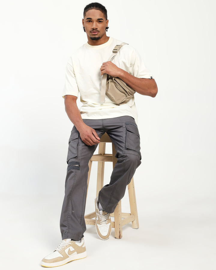 Men’s Dark Grey Straight Fit Cargo Pants with Utility Pockets
