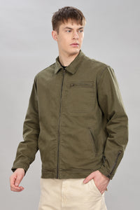 Men’s Olive Green Casual Zip-Up Jacket