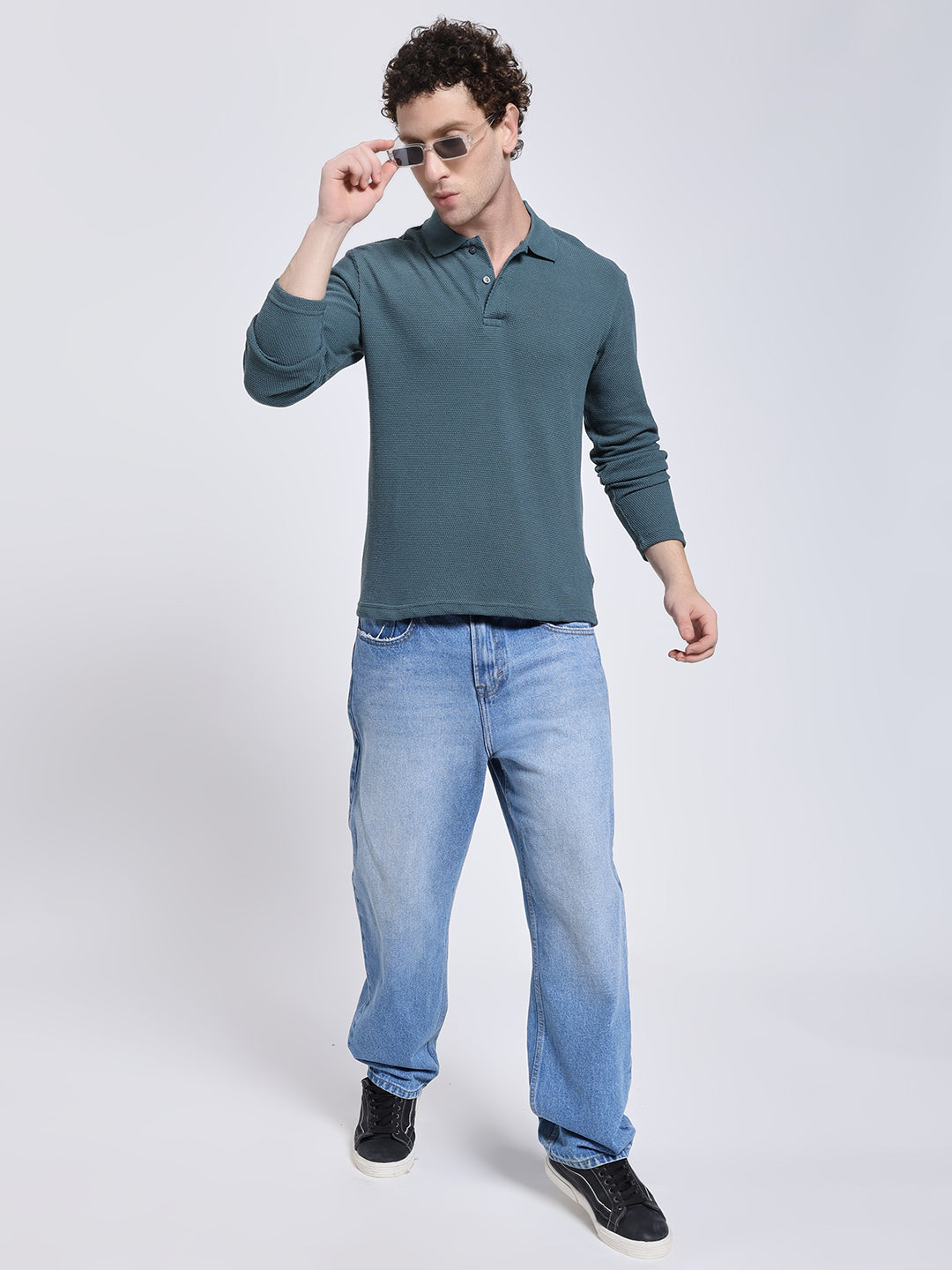 Men’s Aqua Teal Full Sleeve Polo T-Shirt