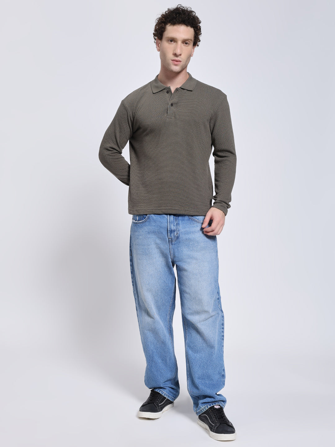 Men’s Olive Full Sleeve Polo T-Shirt