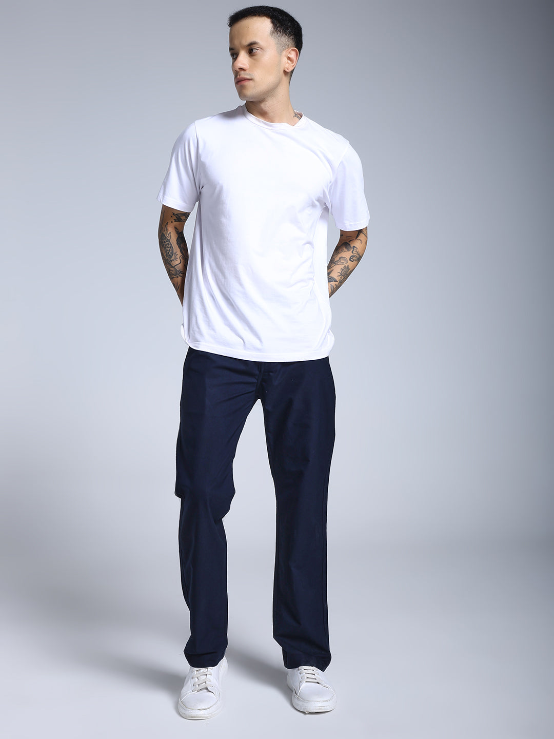 Navy blue elastic dobby travel jogger