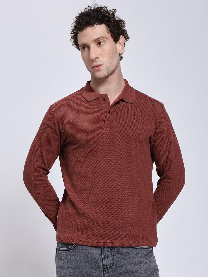 Men’s Maroon Full Sleeve Polo T-Shirt