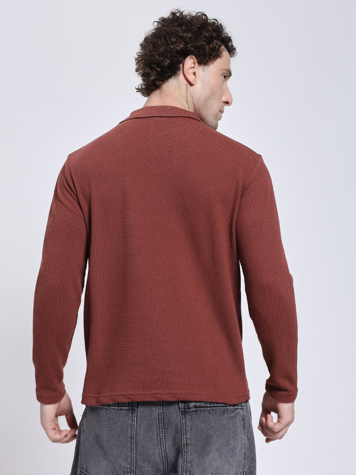 Men’s Maroon Full Sleeve Polo T-Shirt
