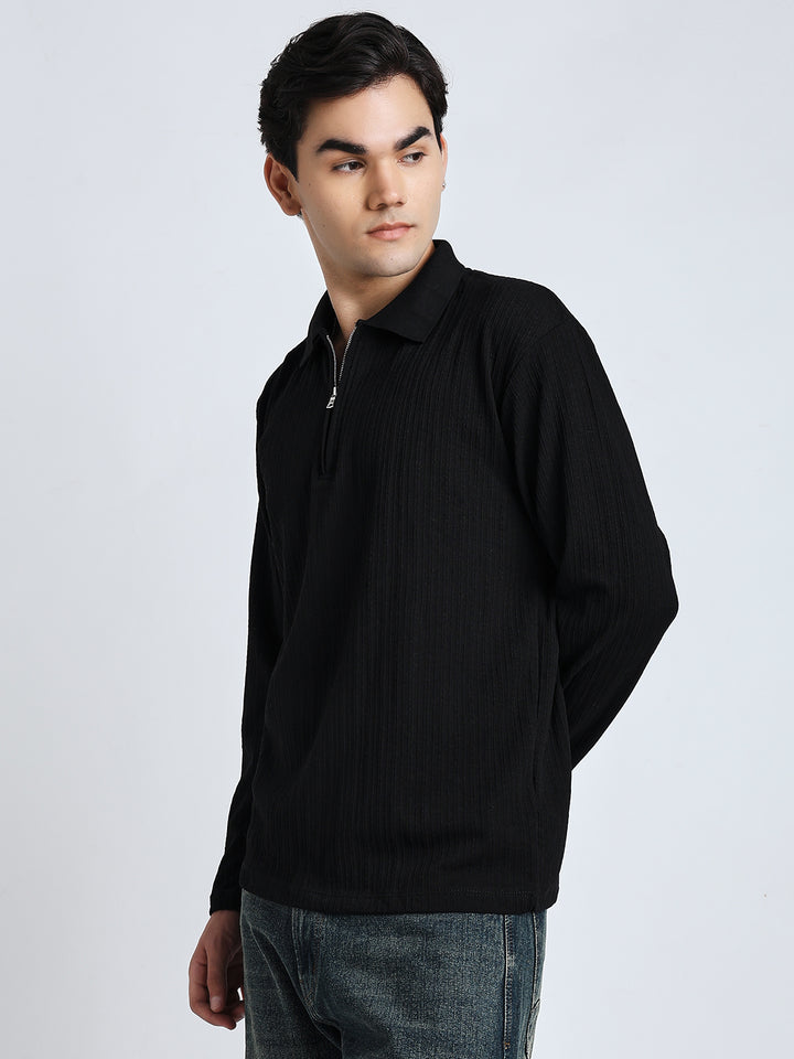 Black front chain zipper T-shirt