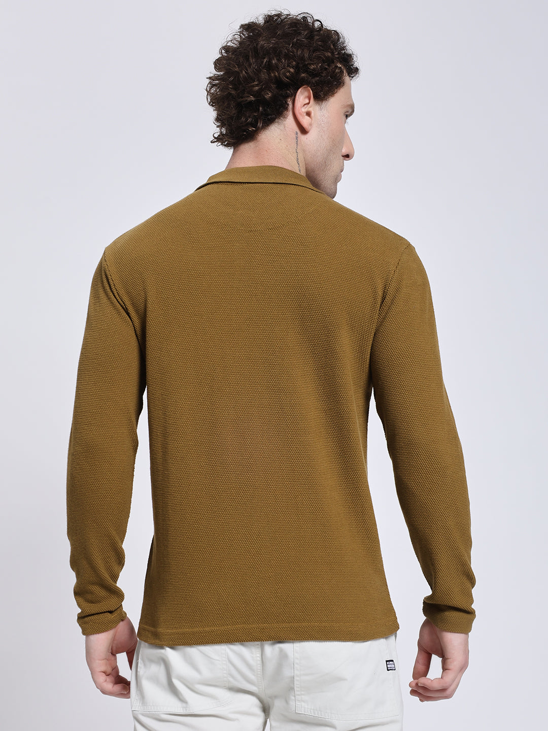 Mustard Brown Full Sleeve Polo T-Shirt