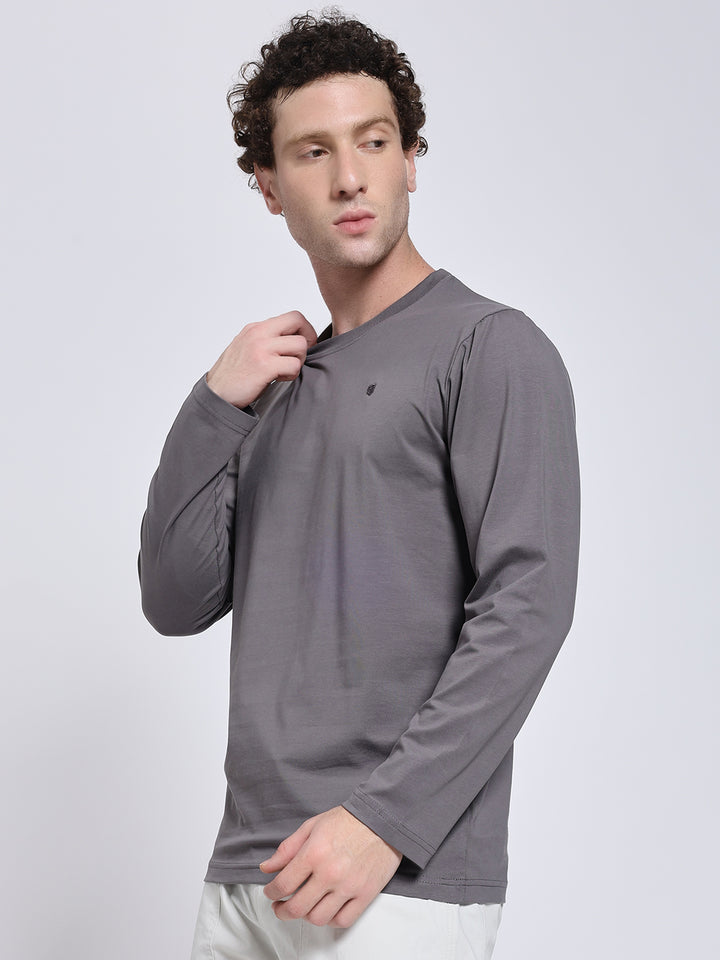 Men’s Solid Dark Grey Full Sleeve Lycra T-Shirt