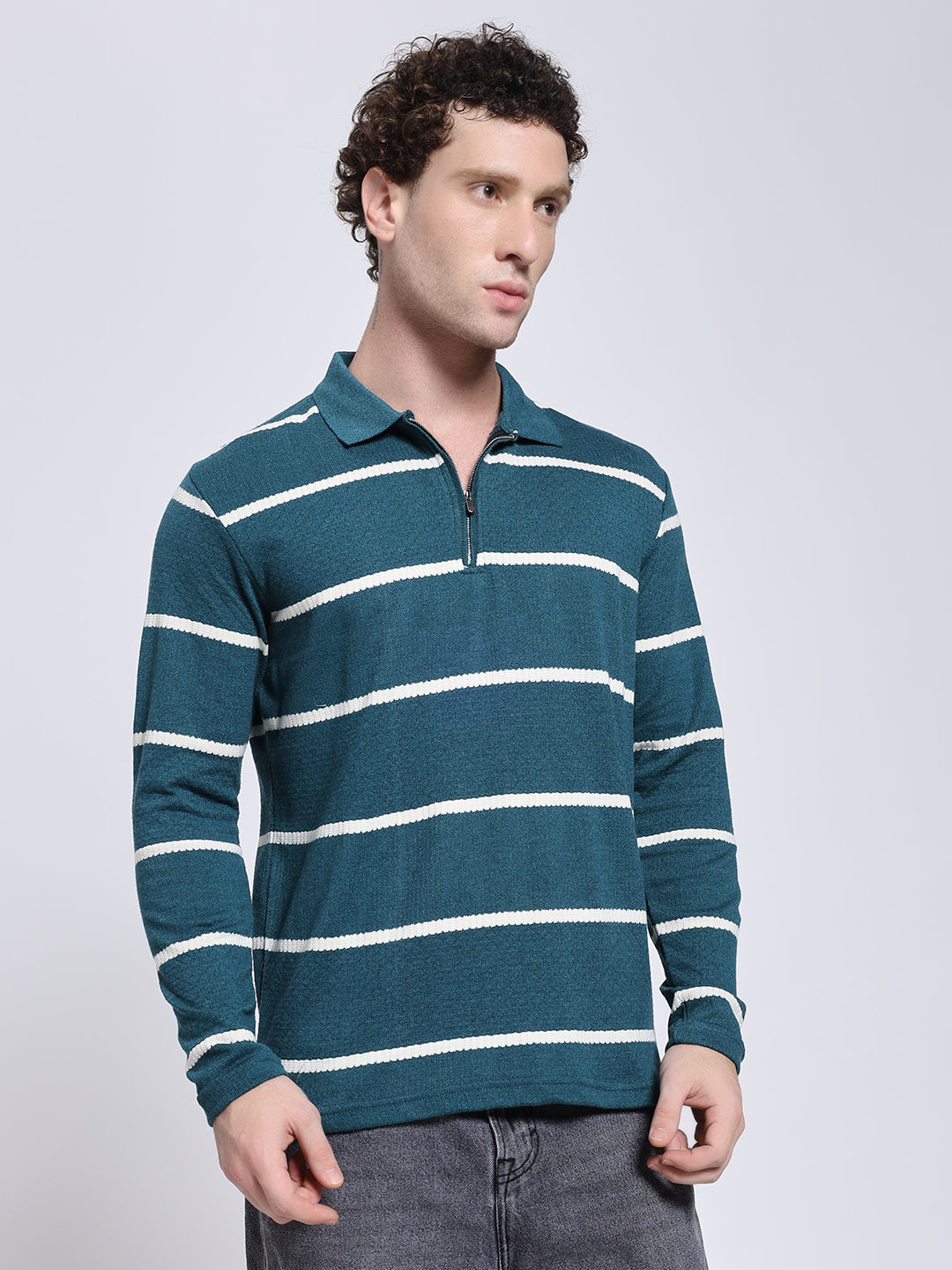 Full sleeve knitted pre-winter turquoise T-shirt