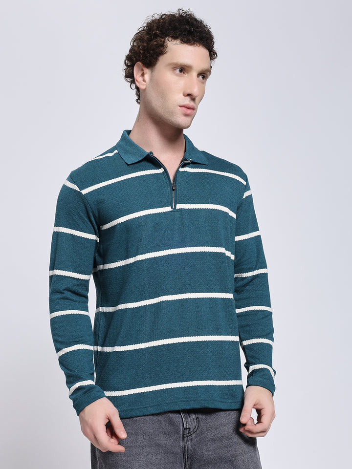 Full sleeve knitted pre-winter turquoise T-shirt