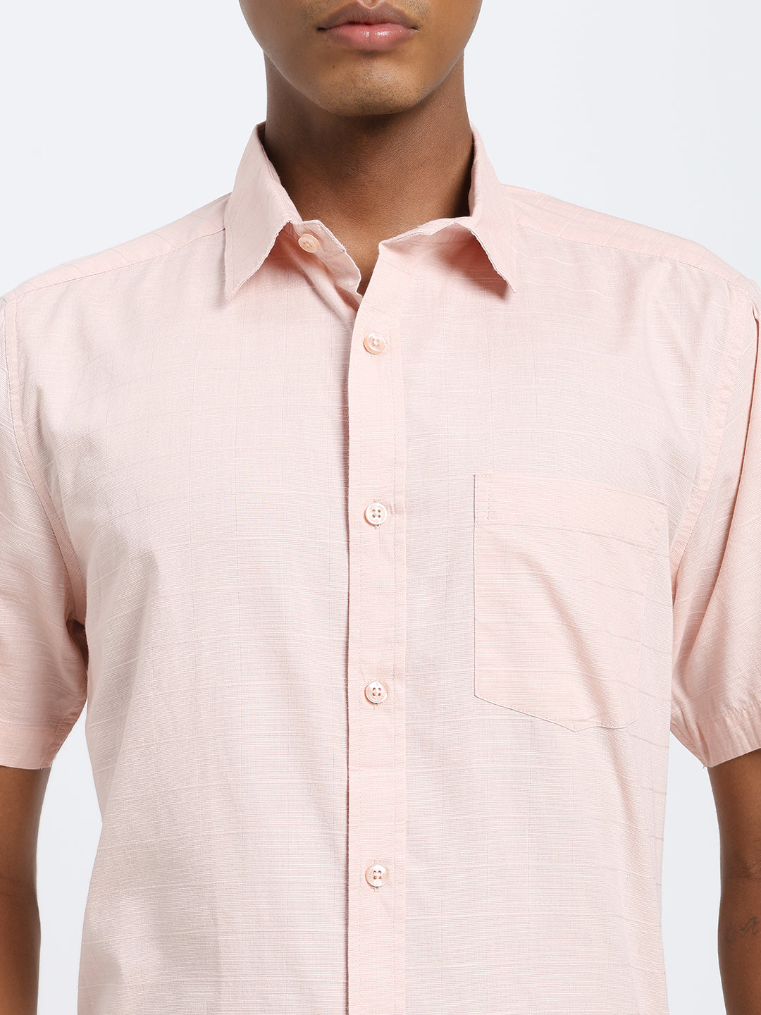 Pink linen blend half sleeve shirt