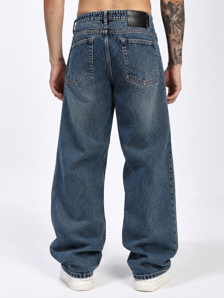 Men's Green Wash Baggy Fit Denim Jeans