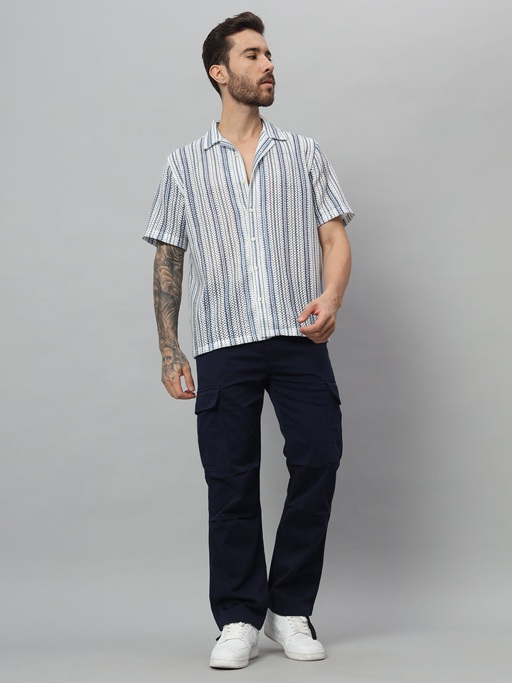 Blue stripes net half shirt