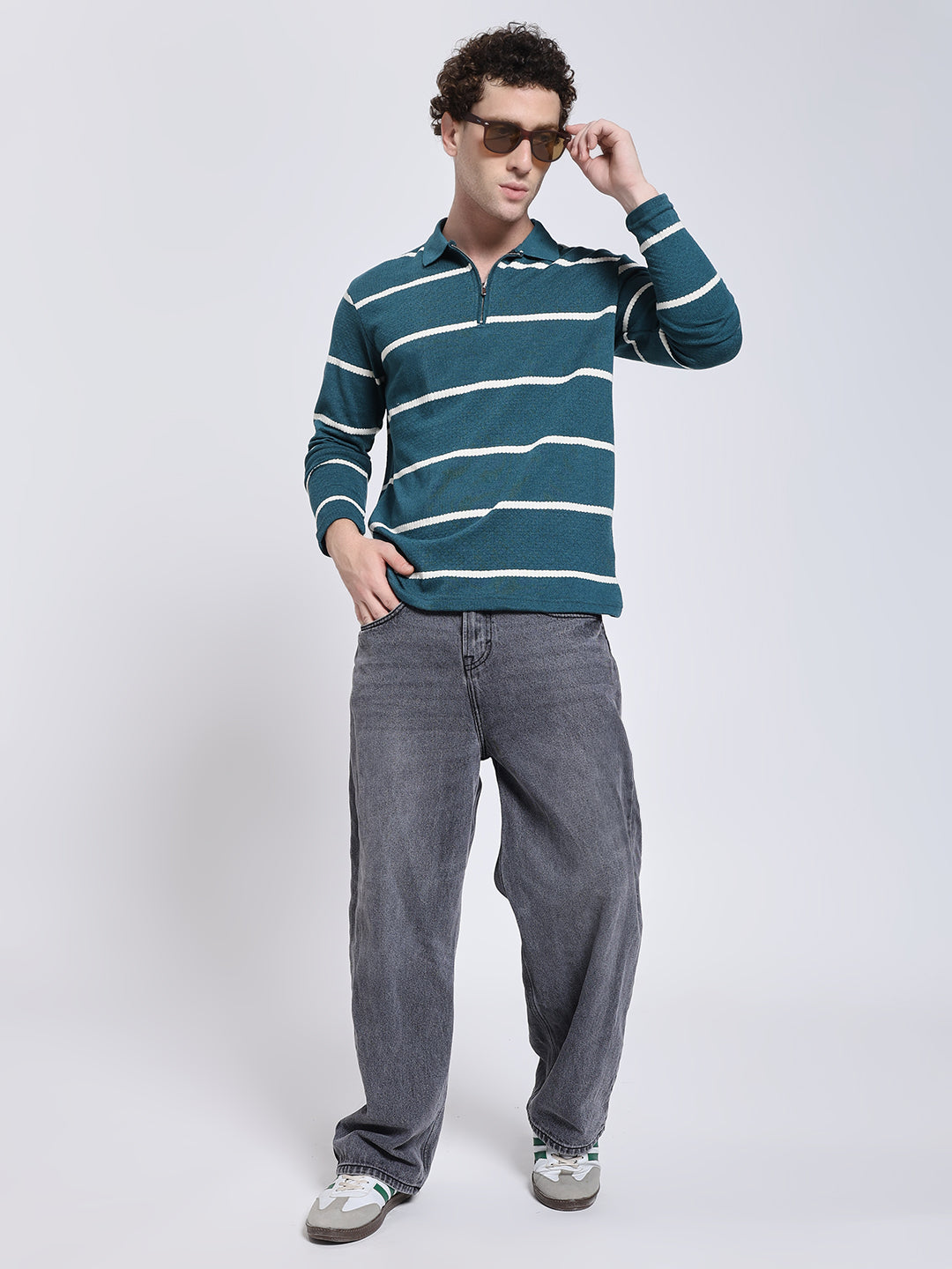 Full sleeve knitted pre-winter turquoise T-shirt