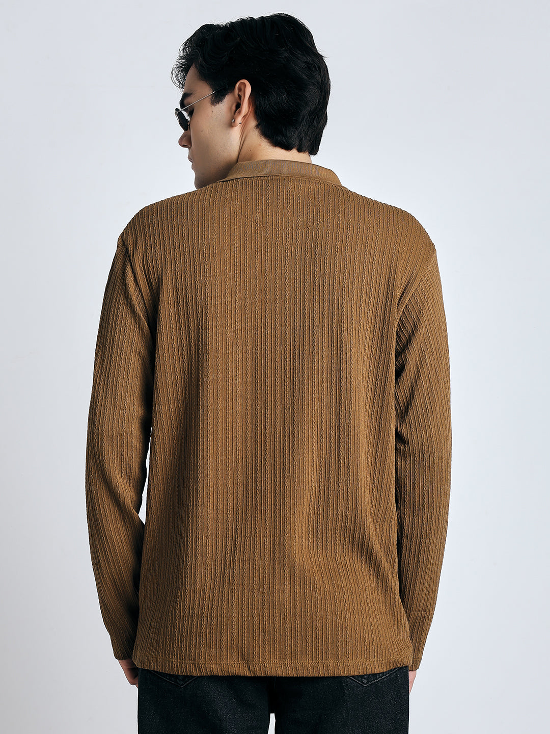 Brown front chain zipper T-shirt