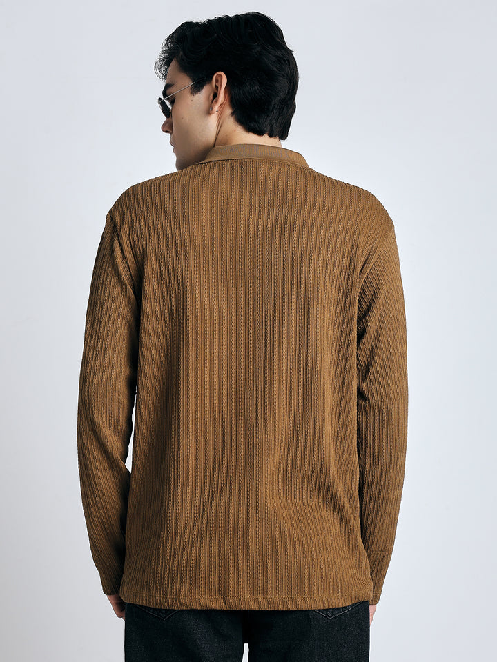 Brown front chain zipper T-shirt