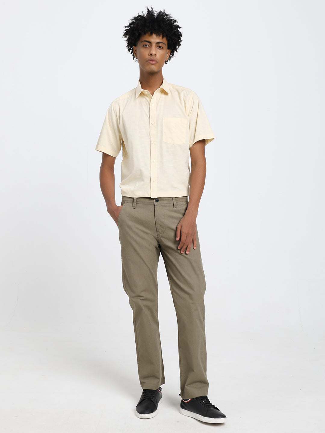 Canary yellow linen blend half shirt