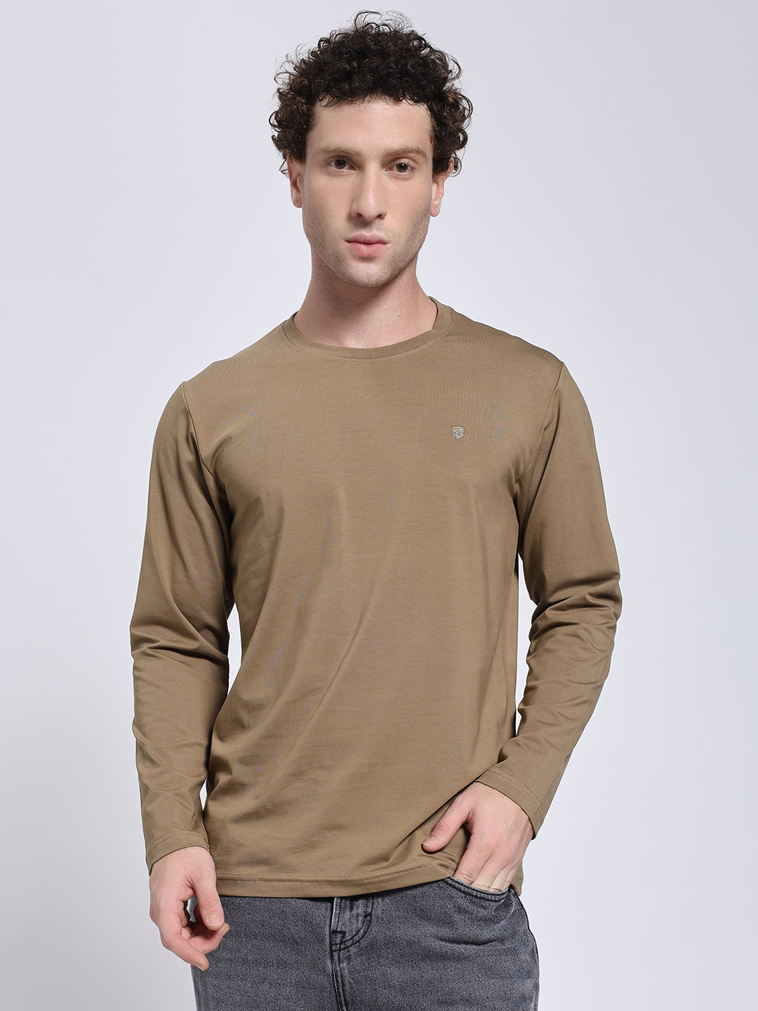 Men’s Solid Brown Full Sleeve Lycra T-Shirt