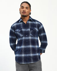 Men's Indigo Checked Corduroy Shirt