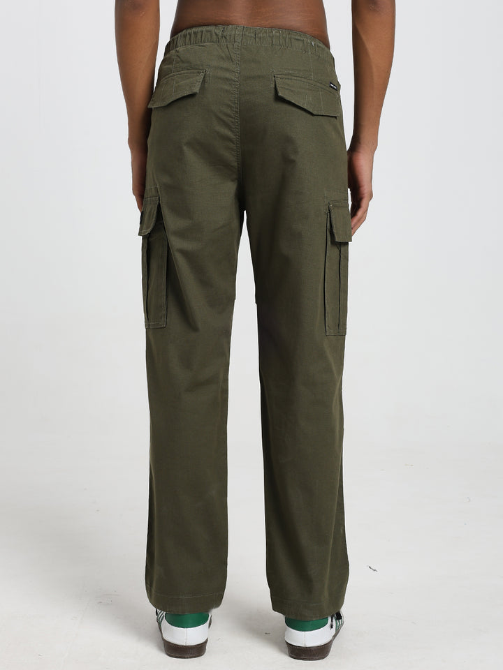 Men's Honeycomb weave straight fit olive cargo