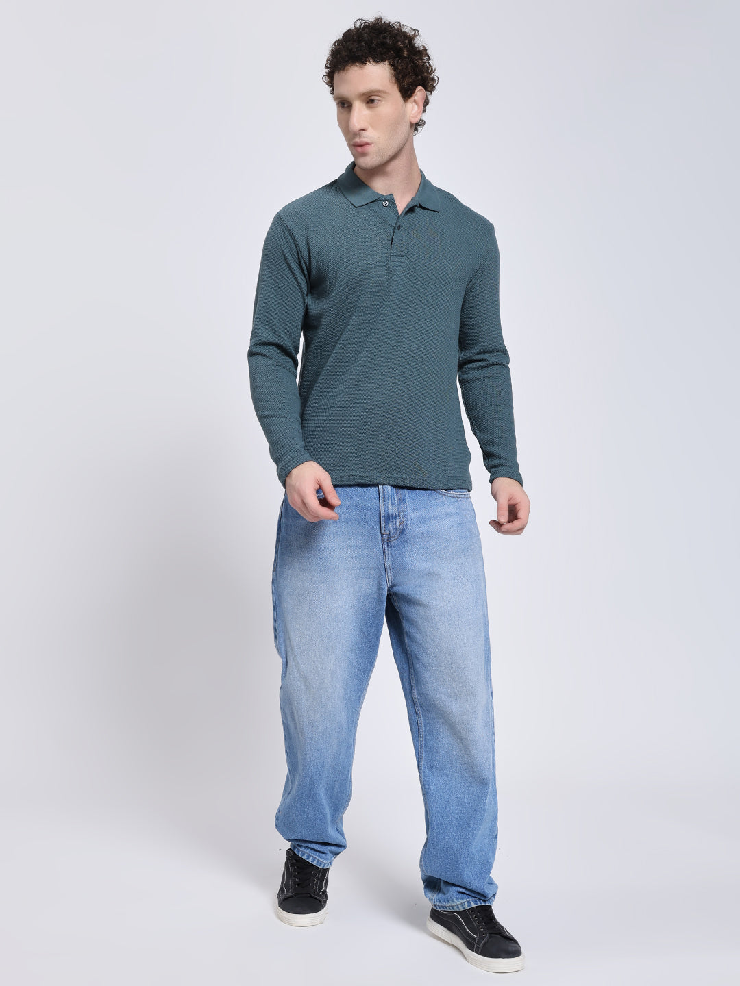 Men’s Aqua Teal Full Sleeve Polo T-Shirt