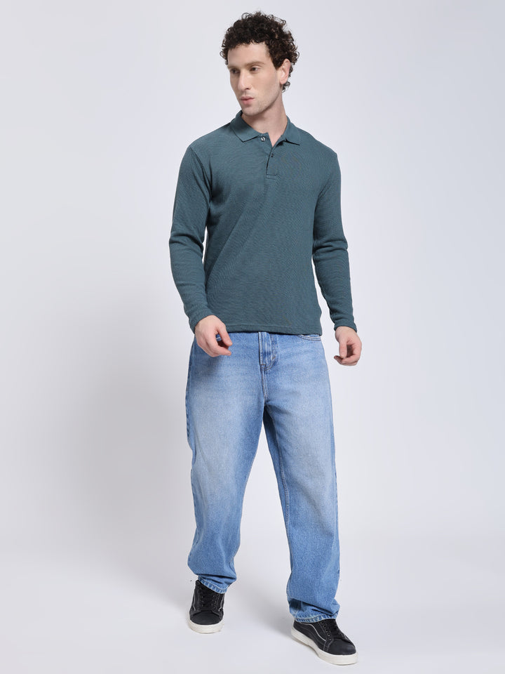 Men’s Aqua Teal Full Sleeve Polo T-Shirt