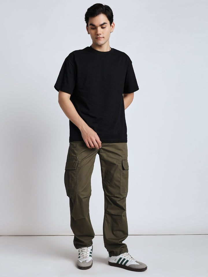Men's New edition Six pockets straight olive cargo