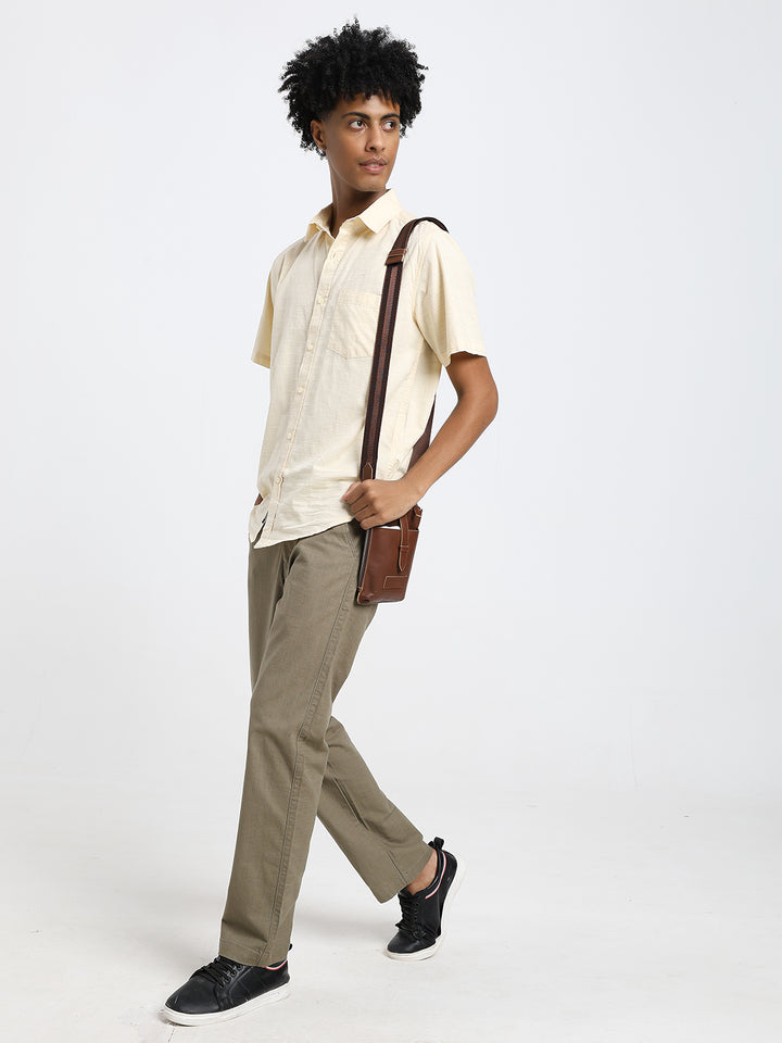 Canary yellow linen blend half shirt