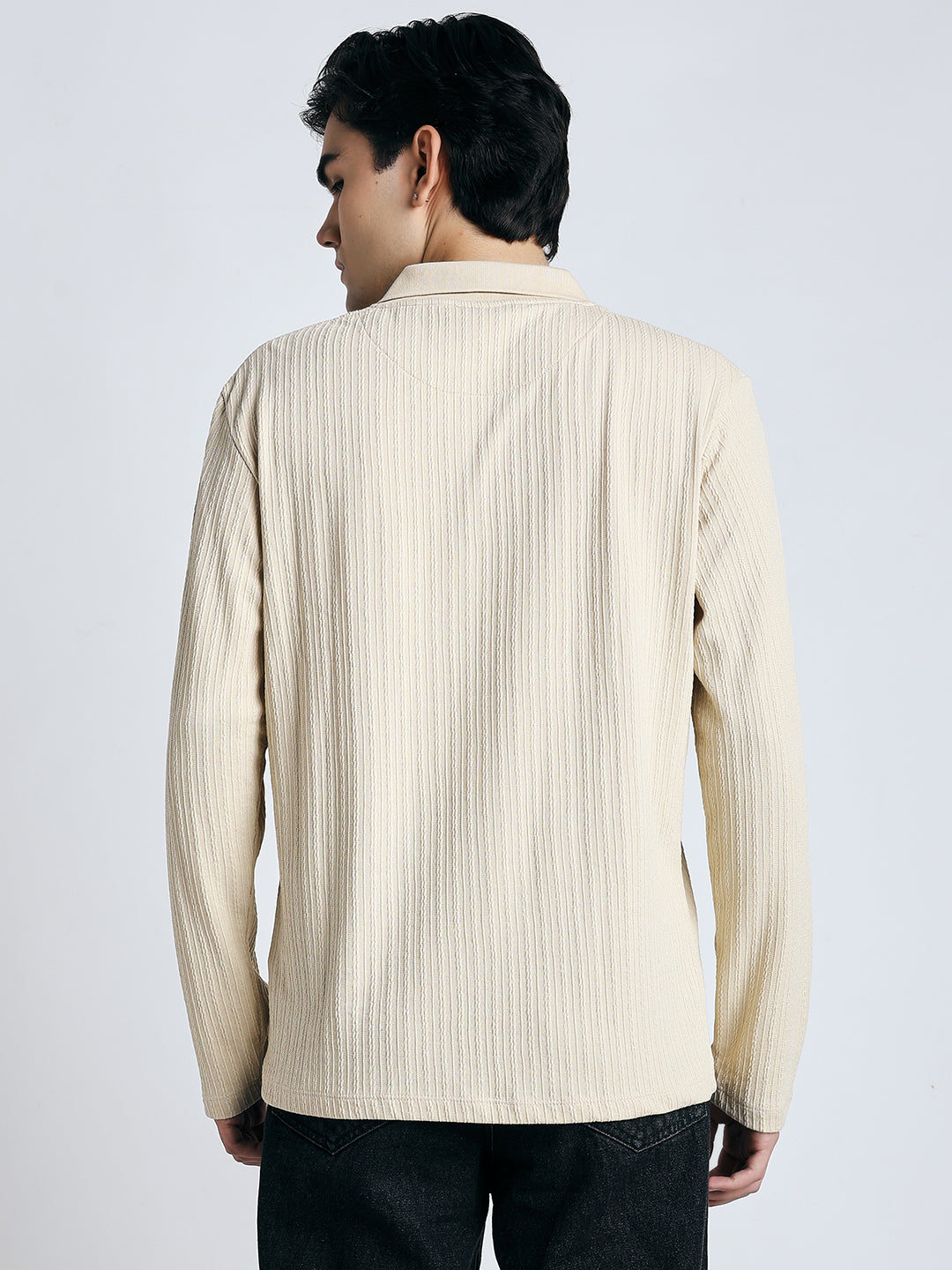 Cream front chain zipper T-shirt