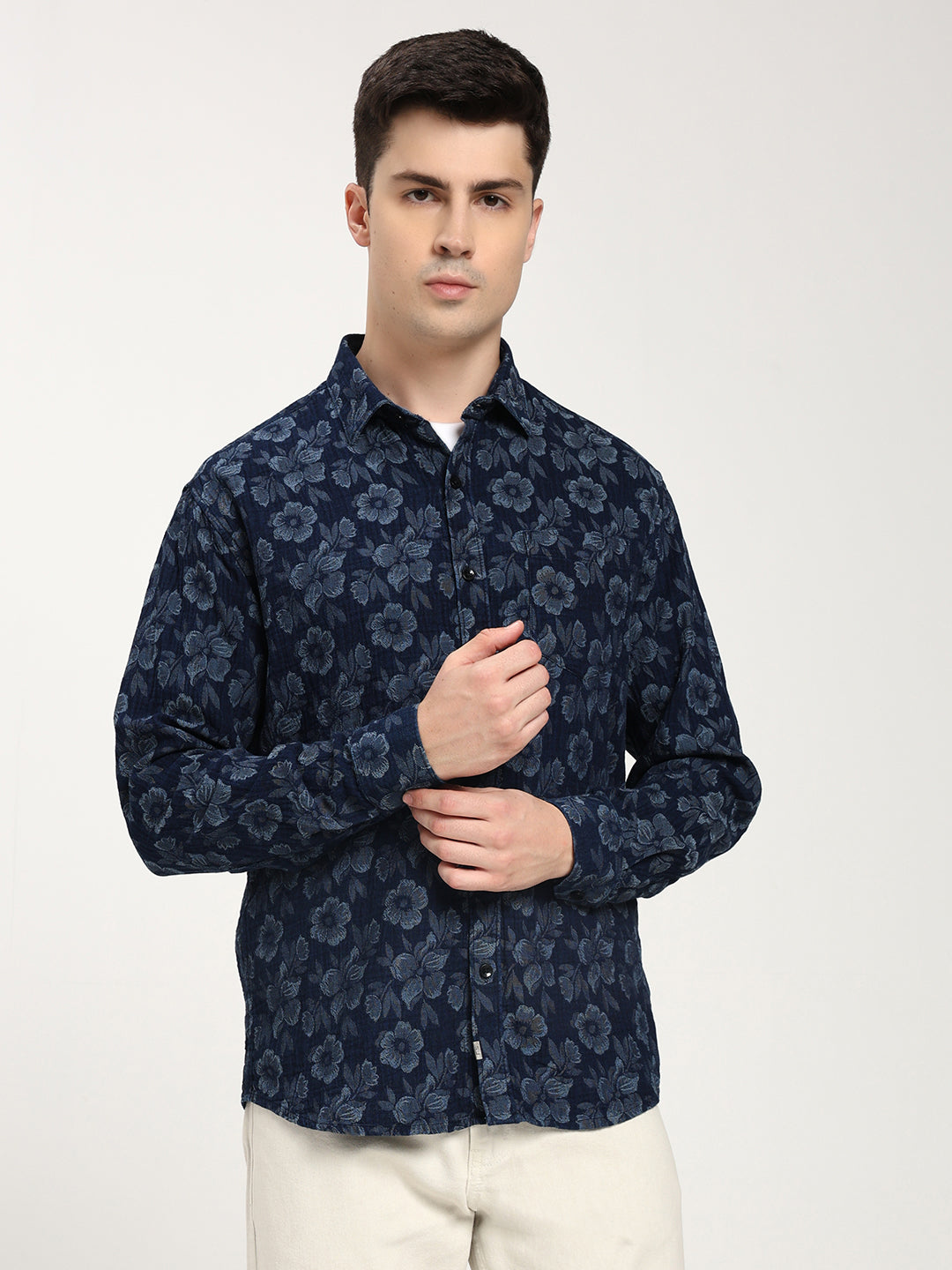 Blue Denim Patterned floral Shirt
