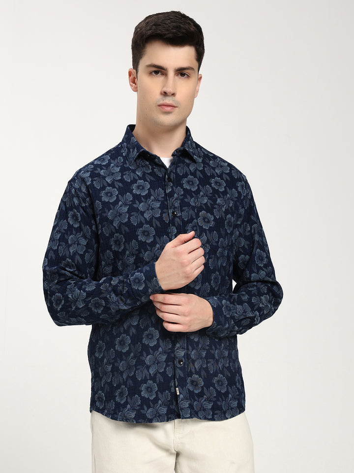 Blue Denim Patterned floral Shirt